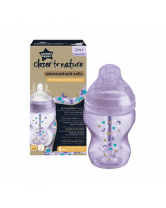 Tommee Tippee Closer To Nature Μπιμπερό Κατά των Κολικών με Θηλή Σιλικόνης 0+m Μωβ 260ml
