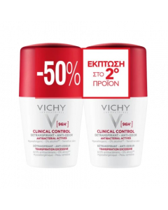 Vichy Deodorant 96h Clinical Control Αποσμητική Φροντίδα Roll-On 2 x 50ml (-50% στο 2ο Προϊόν)