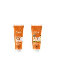 Avene Promo Lait Solaire Spf50 100% Invisible Sunscreen for Face & Body 250ml & Lait Enfant Spf50 Kids Sun Protection Milk for Face & Body (2+ Years) 250ml