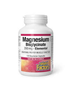 Natural Factors Magnesium Bisglycinate 200mg Elemental 120veg.caps Συμπλήρωμα Διατροφής για την Φυσιολογική Λειτουργία των Μυών