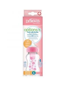 Dr. Brown's Options+ Natural Flow® Anti Colic Bottle Wide Neck & Silicone Teat Pink Flowers 0m+ (WB91801) 270ml