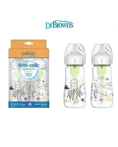 Dr. Brown's Options+ Anti-Colic Plastic Bottle Wide Neck & Silicone Teat 0m+ Ocean (WB92028) 2x270ml