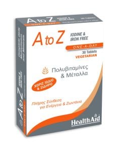 Health Aid A To Z Iodine & Iron Free Vegeterian Πολυβιταμίνες & Μέταλλα Χωρίς Ιώδιο και Σίδηρο 30 Ταμπλέτες