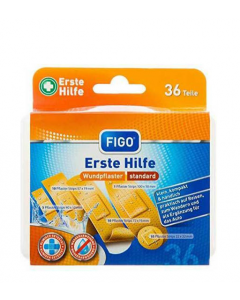 Figo First Aid Box Αδιάβροχα Αυτοκόλλητα Επιθέματα σε 5 μεγέθη σε Κουτάκι Ταξιδίου 36τεμάχια