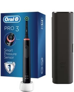 Oral-B Cross Action Pro 3 3500 Black Edition Ηλεκτρική Οδοντόβουρτσα με Αισθητήρα Πίεσης 360° & Δώρο Θήκη Ταξιδιού 1τεμάχιο