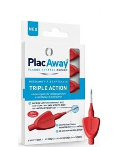 Plac Away Triple Action Μεσοδόντια Βουρτσάκια 0.5mm Κόκκινο 6τμχ