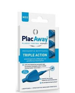 Plac Away Triple Action Μεσοδόντια Βουρτσάκια 0.6mm Μπλε 6τμχ