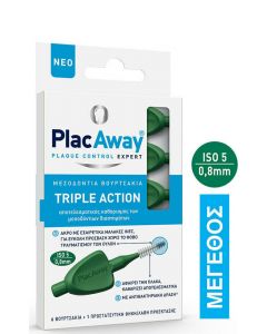 Plac Away Triple Action Μεσοδόντια Βουρτσάκια 0.8mm Πράσινο 6τμχ