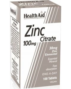 Health Aid Zinc Citrate 100mg 100ταμπλέτες Συμπλήρωμα Διατροφής με Ψευδάργυρο