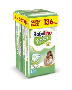Babylino Sensitive Cotton Soft No1 (2-5Kg) 136pcs (2×68pcs)
