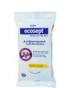 Ecofarm Ecosept Υγρά Αντιβακτηριακά Μαντηλάκια με Άρωμα Λεμόνι 15τεμάχια