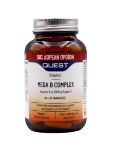 Quest Mega B Complex with Vitamin C 1000mg Σύμπλεγμα Βιταμινών Β & Βιταμίνη C 60+30Tabs