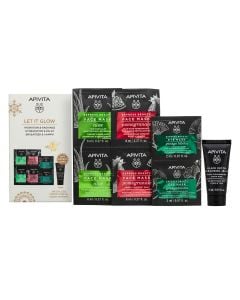 Apivita Promo Let it Glow Hydration & Radiance Set with 3 Express Masks & Gift Black Cleansing Gel 15ml