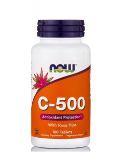 Now Foods Vitamin C-500 with Rose Hips 100ταμπλέτες για Ενίσχυση Ανοσοποιητικού & Αντιοξειδωτική Προστασία