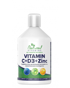 Natural Vitamins Vegan Βιταμίνες C + D3 + Ψευδάργυρος Γέυση Πορτοκάλι 500ml