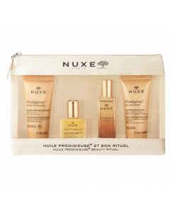 Nuxe Promo 2024 Huile Prodigieuse Beauty Ritual Travel Kit: Αρωματικό Αφρόλουτρο 30ml - Ξηρό Λάδι 30ml - Άρωμα 15ml - Αναζωογονητικό Κοκκώδες Scrub 30ml