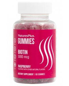 Nature's Plus Gummies Biotin 5000mcg Raspberry Flavor 60gummies Συμπλήρωμα Διατροφής με Βιοτίνη 