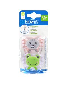 Dr. Brown's PreVent™ Orthodontic Silicone Soother Cat-Frog 0-6m (PV12015) 2pcs