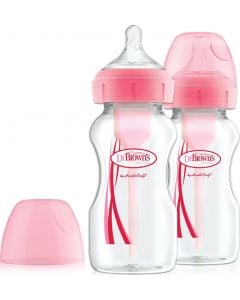 Dr. Brown's Options+ Anti-Colic Plastic Bottle Wide Neck & Silicone Teat 0m+ Pink (WB92601) 2x270ml