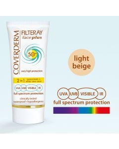 Coverderm Filteray Face Plus Oily/Acneic Tinted Cream Light Beige Spf50 & After Sun 2in1 50ml Ενυδατικό Αντηλιακό Προσώπου Για Λιπαρές Επιδερμίδες Με Χρώμα