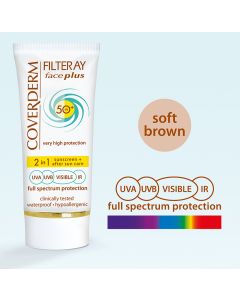 Coverderm Filteray Face Plus Normal Tinted Cream Soft Brown Spf50 & After Sun 2in1 50ml Ενυδατικό Αντηλιακό Προσώπου Για Κανονικές Επιδερμίδες Με Χρώμα