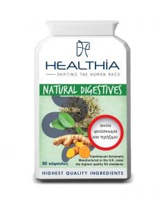 Healthia Natural Digestives Συμπλήρωμα Διατροφής με Πεπτικά Ένζυμα για την Αντιμετώπιση των Αερίων του Εντέρου & του Φουσκώματος 90 Caps
