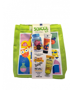 InterMed Promo School Kit Green Bag Vitafix Immuno Ζελεδάκια & Unident Kids Toothpaste Παιδική Οδοντόκρεμα 2y+ Με Φθόριο 1000ppm & Reval Schoolbus Παιδικό Αντιβακτηριδιακό Τζελ Χεριών