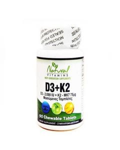 Natural Vitamins D3+K2 90 Chewable Tabs