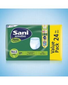 Sani Sensitive Pants Large No3 (100-140cm) 24 Items Elasticated Incontinence Disposable Underwear