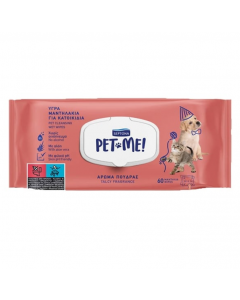 Septona Pet Me! Υγρά Μαντηλάκια καθαρισμού για Κατοικίδια με Άρωμα Πούδρας 60 Τεμάχια