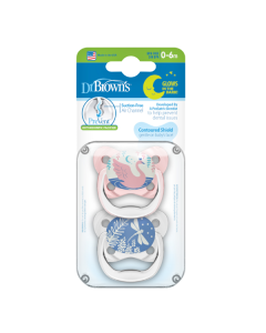 Dr. Brown's PreVent™ Contoured Glow-In-The-Dark Silicone Pacifiers 0-6m Pink Swan (PV12007) 2Items