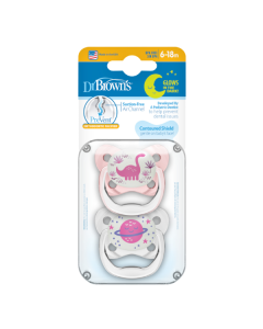 Dr. Brown’s PreVent™ Contoured Glow-in-the-Dark Silicone Pacifiers 6-18m Pink-Dinosaur (PV22007) 2pcs