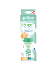 Dr. Brown's Options+ Green Anti-Colic Plastic Bottle Wide Neck & Silicone Teat 0m+ (WB91806) 270ml