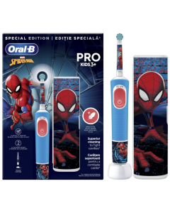 Oral-B Pro Kids 3+ Years Electric Toothbrush Spider-Man Ηλεκτρική Παιδική Επαναφορτιζόμενη Οδοντόβουρτσα 3+ Ετών & Δώρο Θήκη Ταξιδίου Travel Case 
