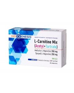 Viogenesis L-Carnitine Mix (Acetyl + Tartrate ) 60caps Συμπλήρωμα Διατροφής για Ενέργεια Ενίσχυση Καρδιαγγειακού Συστήματος & Μνήμης