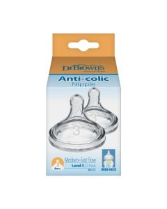 Dr. Brown’s Options+ Wide-Neck Baby Bottle Silicone Nipple Level 3 Flow 6m+ (WN3201) 2Items