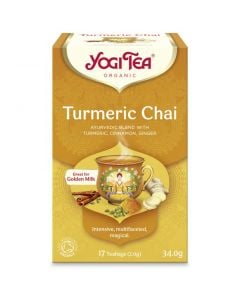 Yogi Tea Organic Turmeric Chai, Ayurvedic Blend With Turmeric, Cinnamon & Ginger 17 Teabags
